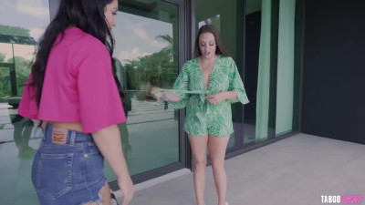 Two busty milfs share and swap one cock pov