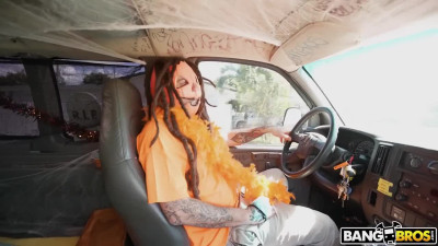 Halloween party bus goes wild with a police girl Mads Flores