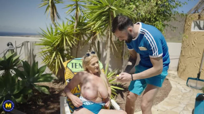 Buxom Mature Marina Montana gets her pierced cunt banged by the pool