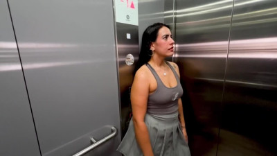 Chubby whore is up for risky fuck in the elevator