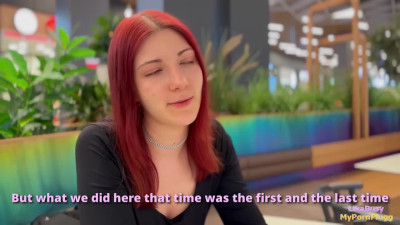 Curvy Busty Redhead Gal Cheats On Her BF Once Again, Fucking With Her Pal In the Mall's Public Toilet