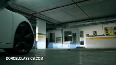 Insatiable slut given triple cock in underground parking gangbang