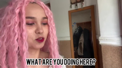 Pink-haired Russian bitch is dangerously fucked in the yard while her parents are at home.