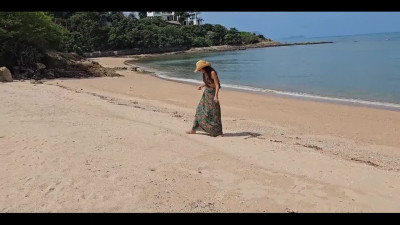 Beach walk in a long dress with no underwear