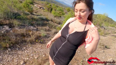 Tempting and vivid brunette has sex with her handsome boyfriend outdoor in nature