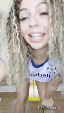 Curly blondie with big butt Dani Motta and her gigantic dildo fellow