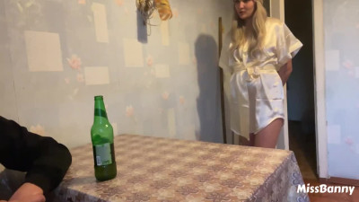 Blonde PAWG Tempts Her Stepson To Analize & DP Her With His Cock And Dildo Right On the Kitchen Table