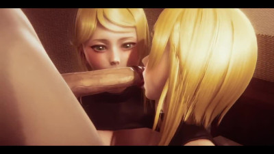 3D Porn: Busty Twins From Nier: Automata Ride the Guy's Cock & Face After Pleasing Him With Double BJ