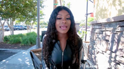 Interracial POV sex with an ebony Evi Rei and a big white cock