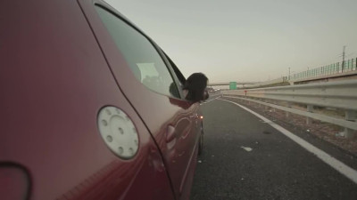 Buxom Milf plays with her shaved pie by the car - Amateur Solo