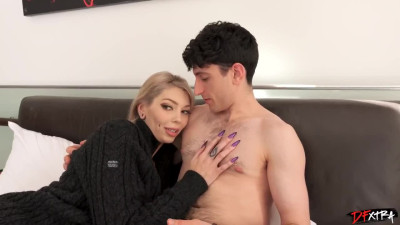 Tattooed slut enjoys a big black cock and lets her cuckold husband cum on her face.