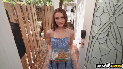 Teen girl brought homemade cookies to her neighbor to welcom him, but he preferred to taste her cookie instead