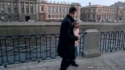 Russian petite teen tries her first cock and gets her slit rammed on the first date