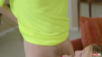 Maid fucks blonde babe with strap-on before FFM threesome with stud