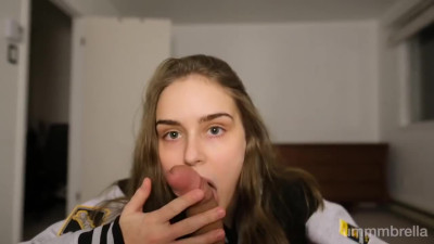 Beautiful college girl sucks big pipe and swallows BF's cum