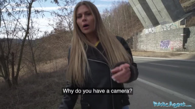 Blonde flashing tits and getting fucked even though it's cold outside
