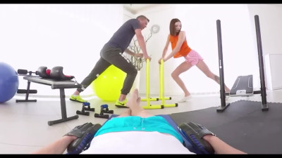Fit babe tries Threesome sex with Gymbro and pervy Trainer