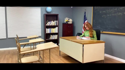 MILF Teacher in sexy black stockings fucks with bully right on the table