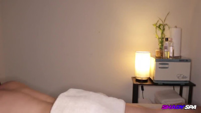 Blonde babe with big-boobs jerks dick during full body spa service