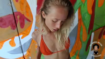 Skinny Russian blonde fucked in the abandoned building