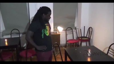 Waitress fucked the last visitor in the cafe and enjoyed his huge black dick