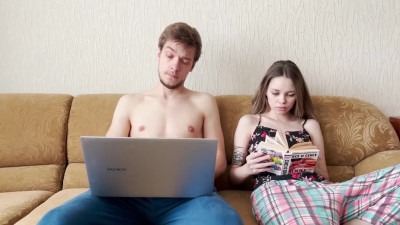 Bored stepsister chose cock and cumshot instead of a book