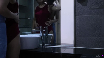 Teen couple engage in a shower coitus this evening