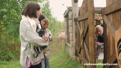 Smashing lesbian teens make out in addictive country style threesome