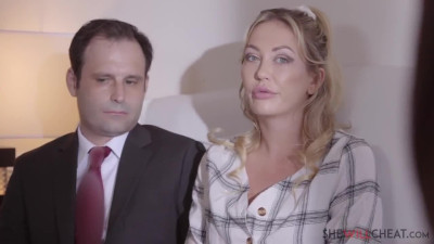 Sexy MILF enjoys lesbian sex with her psychologist while her cuckold husband is looking at it.