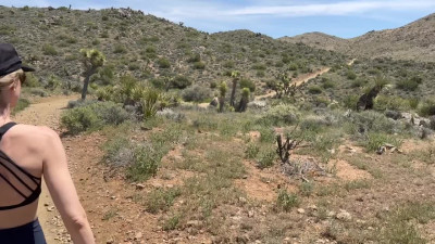 Outdoor Double Blowjob Threesome with Creampie in the Desert