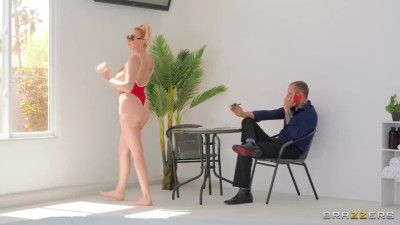 The blonde deep throats a man in the pool and takes his cock in the deepest positions