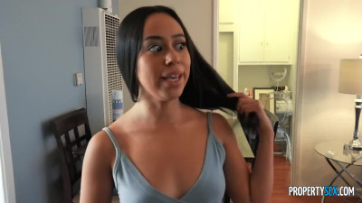 Latina girl pleases her landlord with BJ and quick shag