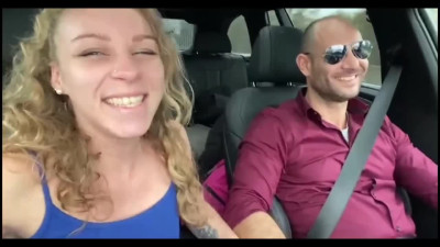 Teen riding a dick while her BF is driving a car