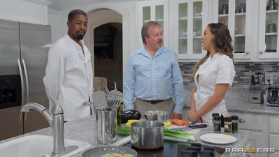 Husband hired an assistant for chef wife who fucked her right on the table
