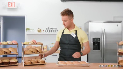 Wild FFM-Threesome In the Bakery With Two Dashing Busty Sexy Brunette Hotties