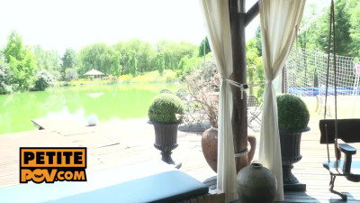 Small titted girl Sasha Sparrow sucks long dick, and tries outdoor Anal