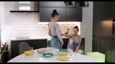 Lovely Skinny Teen Russian Lezzies Play With Each Other's Pussies On the Kitchen Table