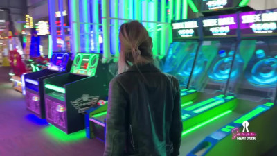 Arcade foreplay followed by a passionate fucking of a nasty blonde
