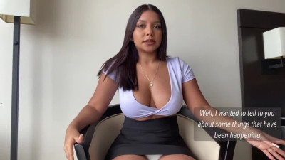 JOI big-boobed colleague makes you fuck her tight brown pussy right in the office