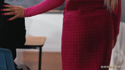 MILF teacher has an FFM threesome with her students in the classroom