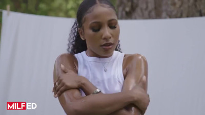 Fit ebony MILF gets fucked during workout by her teen neighbour