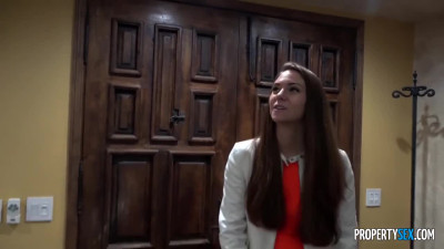 Sexy Slim Brunette Real Estate Agent Gets Big Facial Cumshot After Fucking With the House Owner
