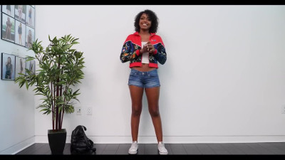 Small-titted ebony rocks the cock on a porn casting - POV