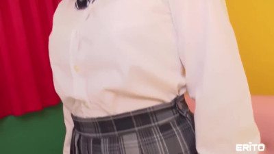 Plump Japanese Hottie In School Uniform Gets Teased And Pleased And Bestowed With a Creampie