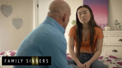 Slim Asian Hottie Feels Safe In Her Stepdad's Strong Embraces And With His Hard Cock In Her Pussy