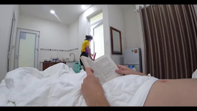 A charming Japanese woman caught a guy masturbating and decided to help him.