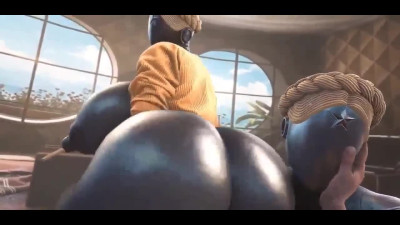 3D Porn Animation: Huge Black Phat-booty Robo-girl Rides a Cock And Her Twin Assists Her
