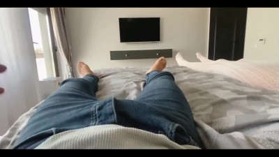Jerked Off On the Big Boobs And Shaved Pussy Of His Resting Wife And Jizzed Her Flat Belly