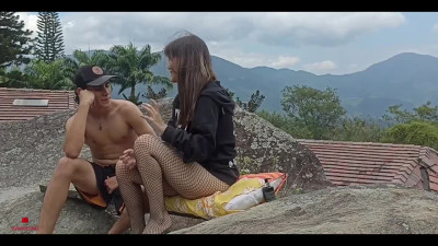 Horny stepsister wants to fuck on the balcony.