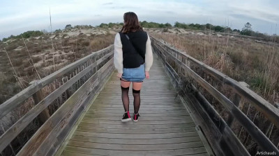 Outdoor Creampie with a large-breasted French girl on the public beach